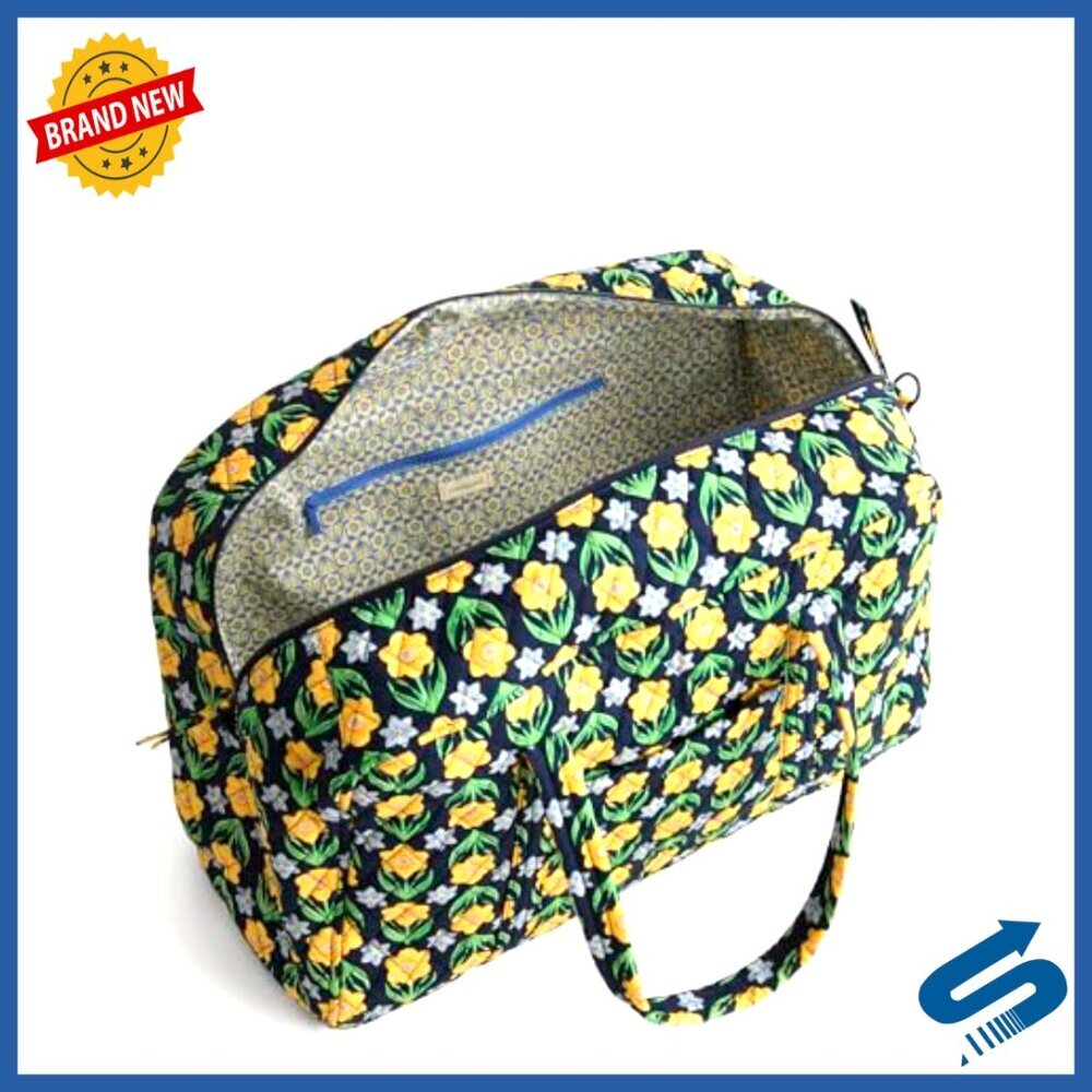 Large Cotton Weekender Travel Duffel with Laptop Compartment & Trolley Sleeve - Picture 4 of 7